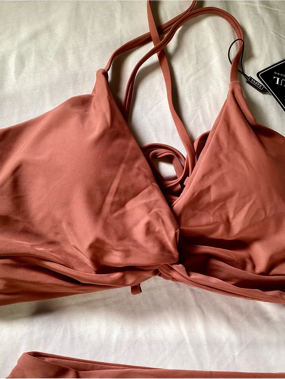 Zaful Dust Pink Lace-up Back Bikini Set